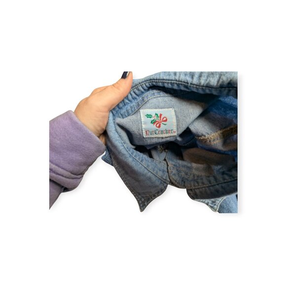 Vintage Nut Cracker Denim Christmas Embroidered Long Sleeve Button Front Top - Picture 7 of 13
